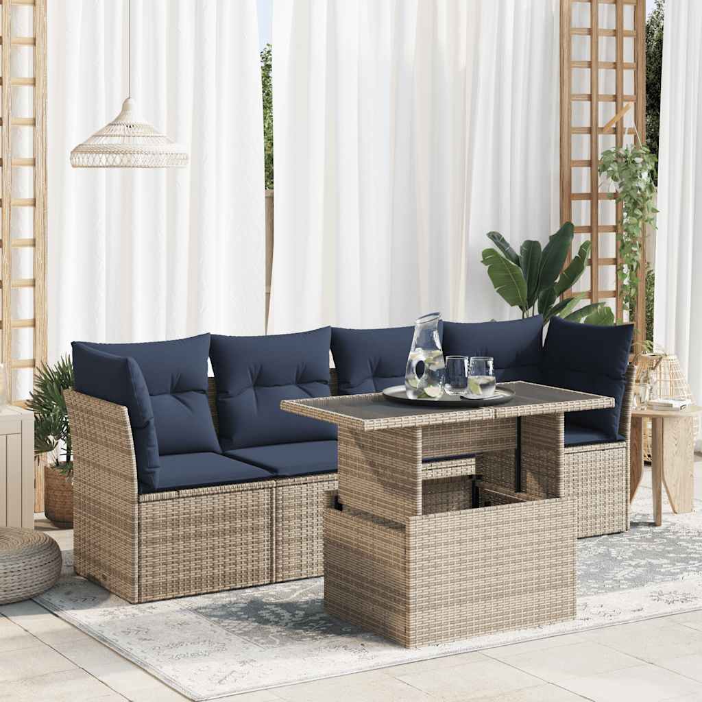 vidaXL Set canapea de grădină cu perne, 5 piese, poliratan/lemn acacia vidaXL Set canapea de grădină cu perne, 5 piese, poliratan/lemn acacia