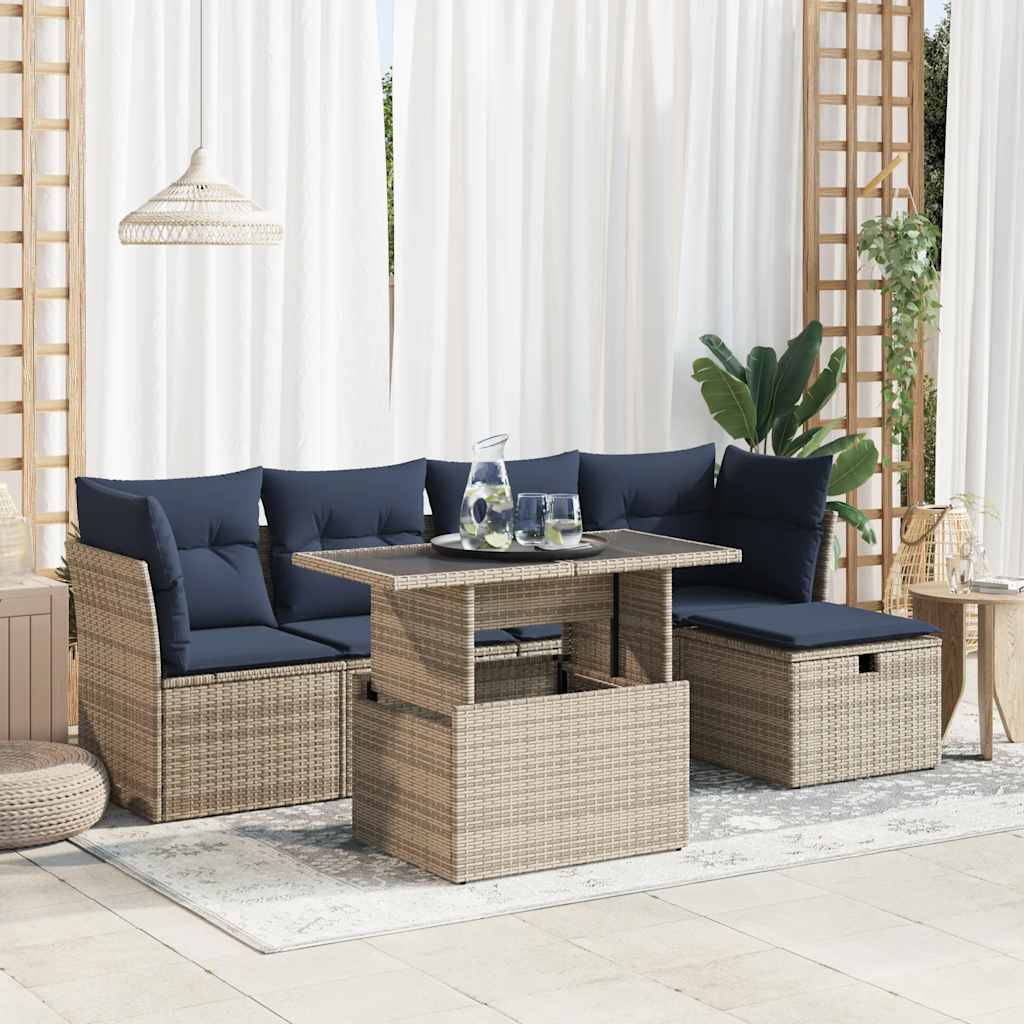 vidaXL Set mobilier grădină cu perne 6 piese gri poliratan/lemn acacia