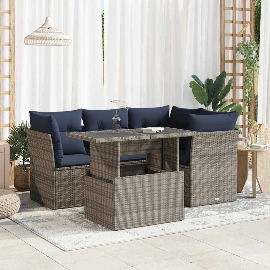 vidaXL Set canapea de grădină cu perne, 5 piese, poliratan/lemn acacia vidaXL Set canapea de grădină cu perne, 5 piese, poliratan/lemn acacia