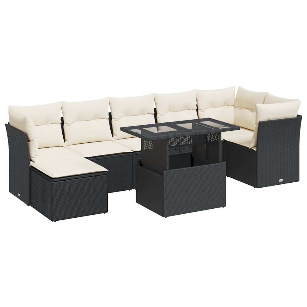 vidaXL Set mobilier de grădină cu perne, 8 piese, negru, poliratan