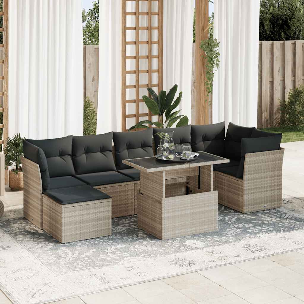 vidaXL Set mobilier de grădină cu perne, 8 piese gri deschis poliratan vidaXL Set mobilier de grădină cu perne, 8 piese gri deschis poliratan
