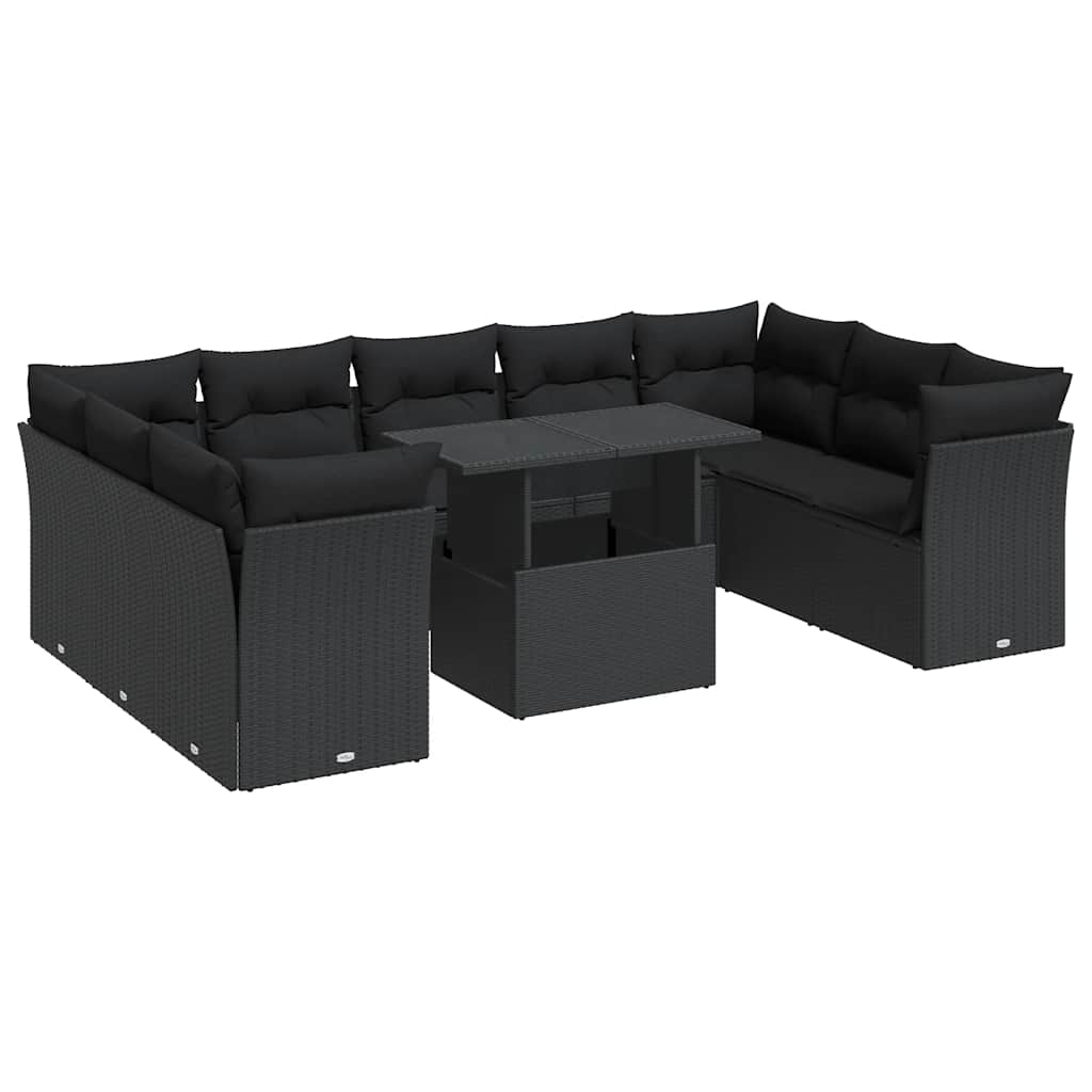 vidaXL Set canapele de grădină cu perne, 10 piese, negru, poliratan vidaXL Set canapele de grădină cu perne, 10 piese, negru, poliratan