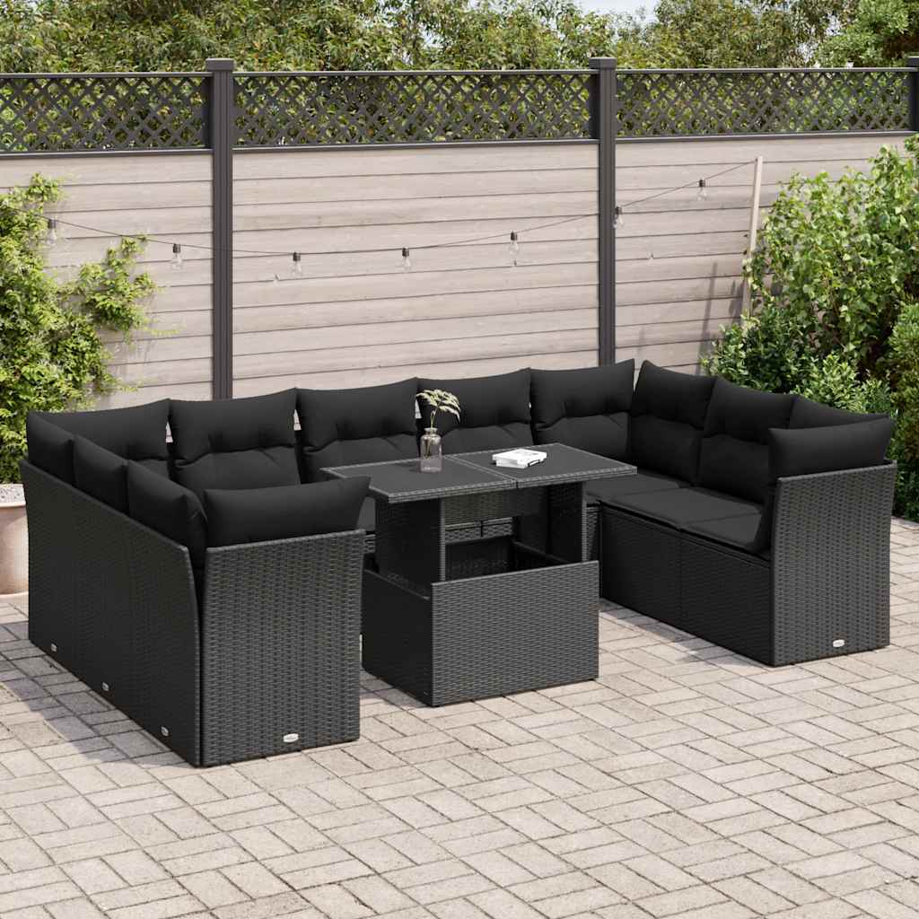vidaXL Set canapele de grădină cu perne, 10 piese, negru, poliratan vidaXL Set canapele de grădină cu perne, 10 piese, negru, poliratan
