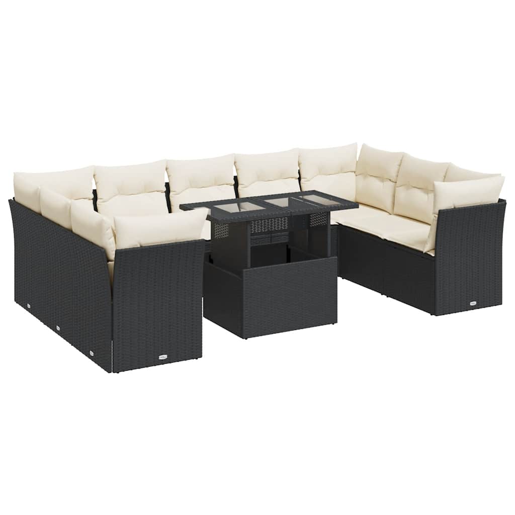 vidaXL Set canapele de grădină cu perne, 10 piese, negru, poliratan