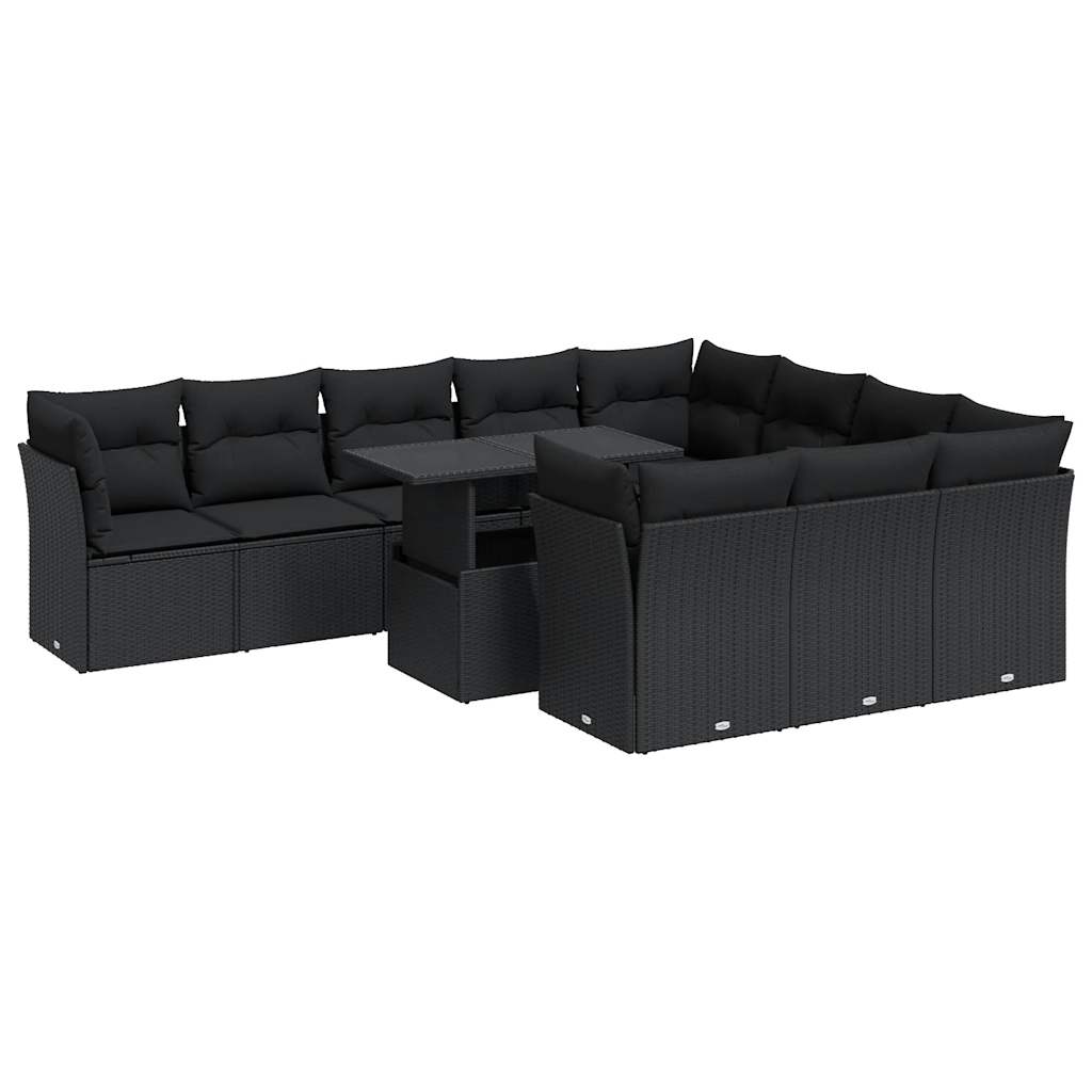 vidaXL Set canapele de grădină cu perne, 11 piese, negru, poliratan