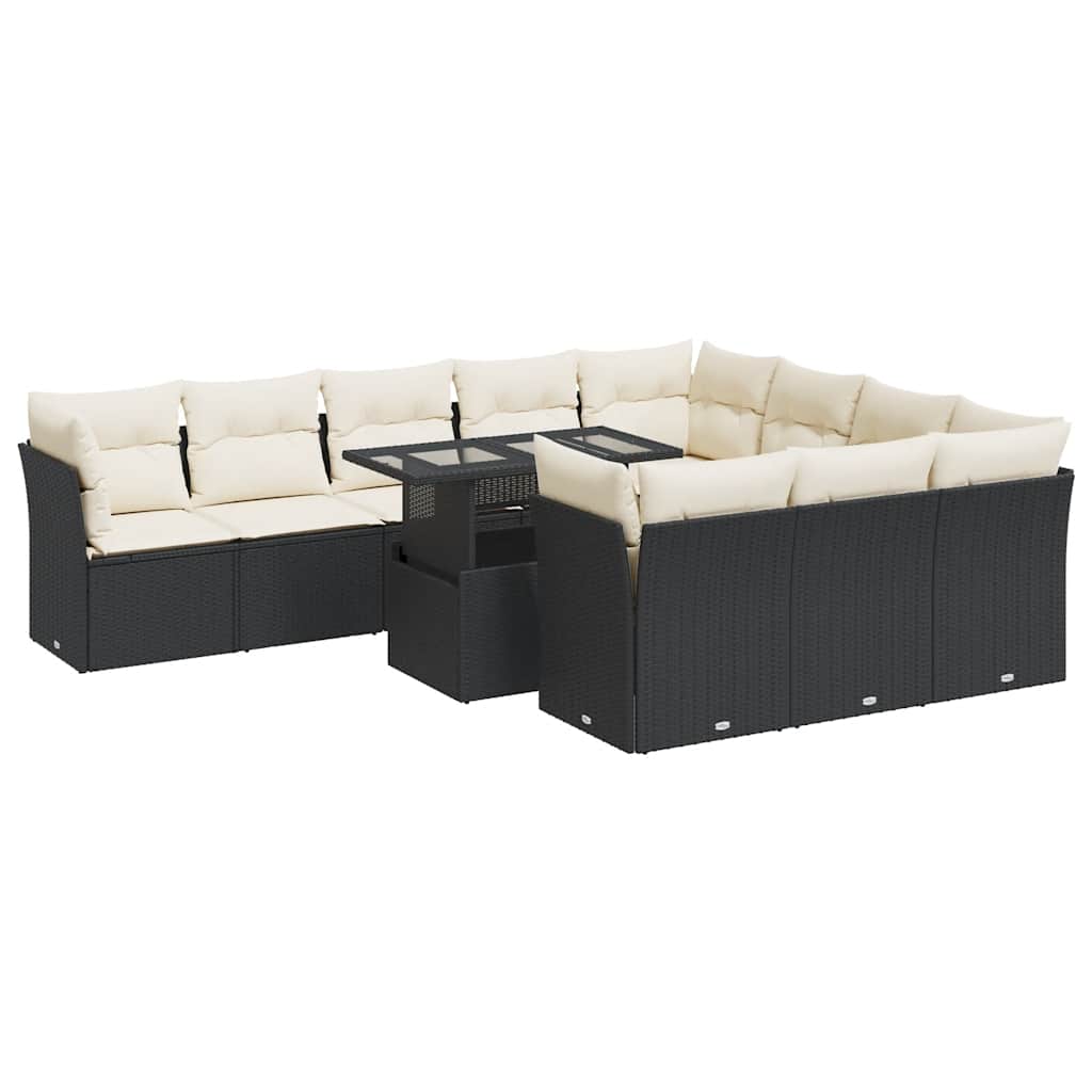 vidaXL Set canapele de grădină cu perne, 11 piese, negru, poliratan vidaXL Set canapele de grădină cu perne, 11 piese, negru, poliratan
