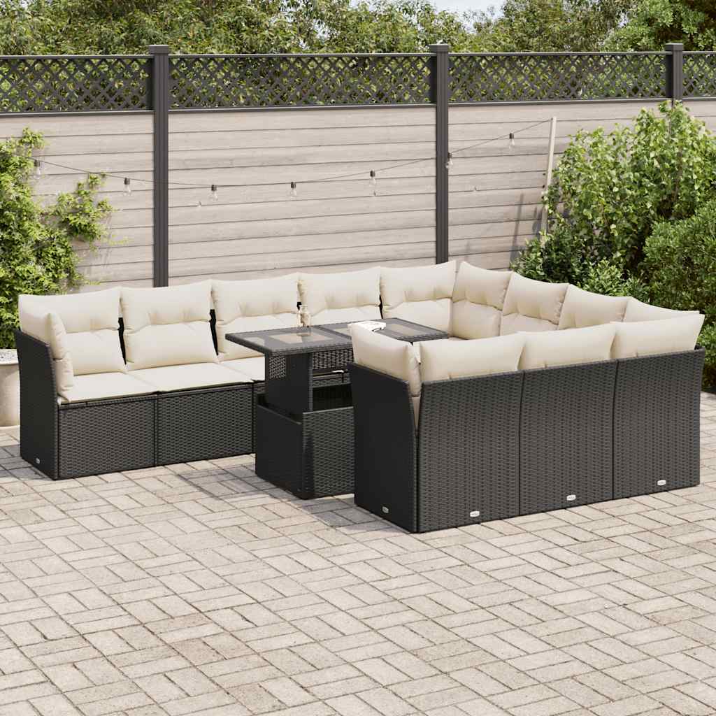 vidaXL Set canapele de grădină cu perne, 11 piese, negru, poliratan vidaXL Set canapele de grădină cu perne, 11 piese, negru, poliratan