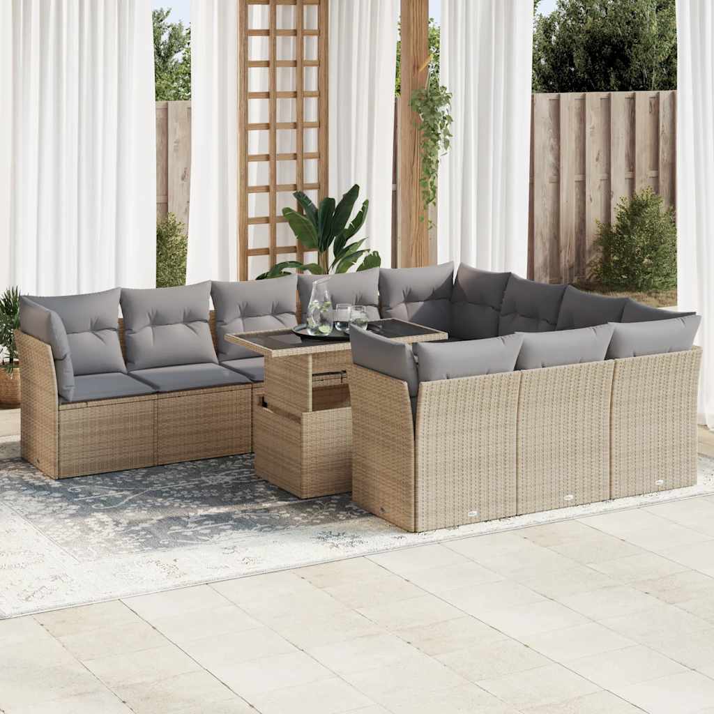vidaXL Set canapele de grădină cu perne, 11 piese, bej, poliratan