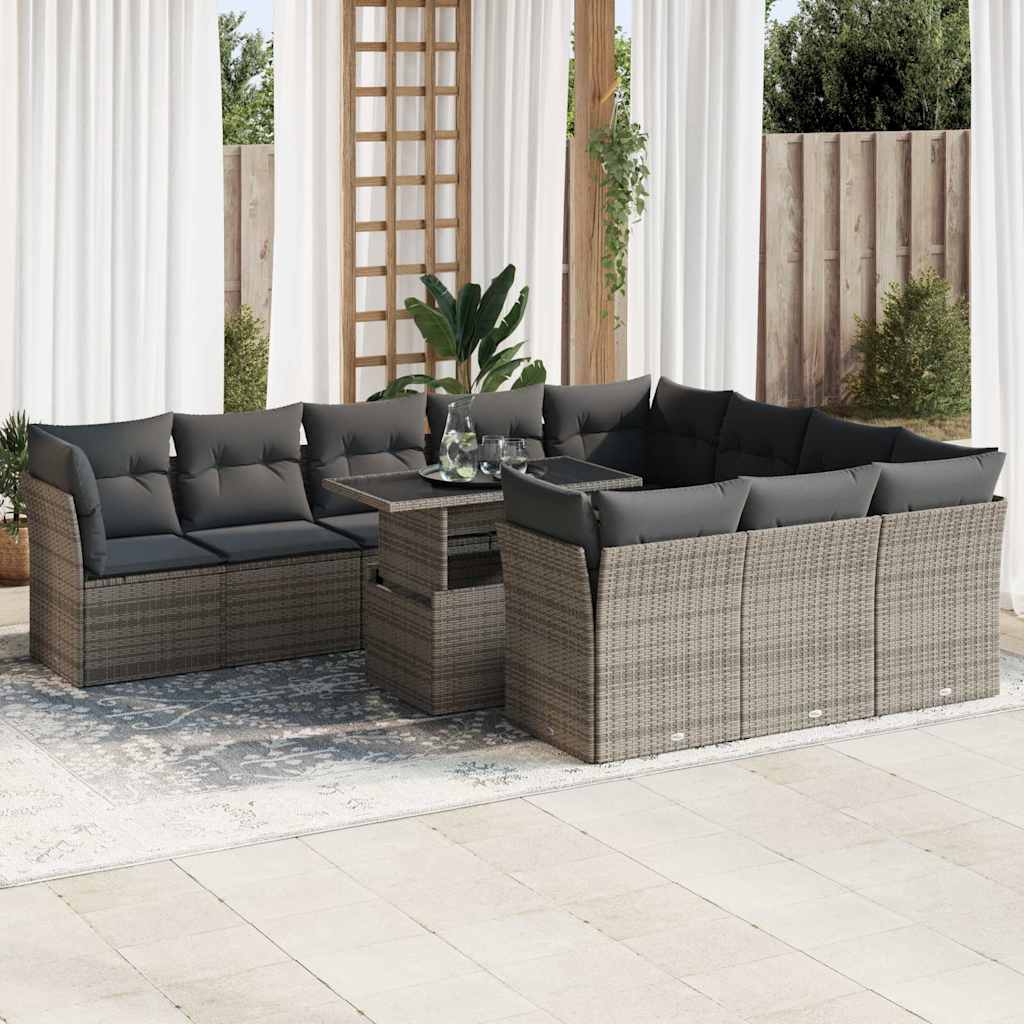 vidaXL Set canapele de grădină cu perne, 11 piese, gri, poliratan vidaXL Set canapele de grădină cu perne, 11 piese, gri, poliratan