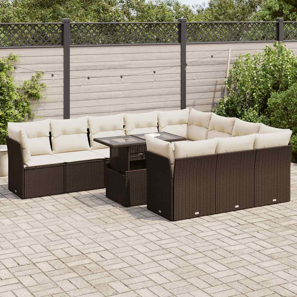 vidaXL Set canapele de grădină cu perne, 11 piese, maro, poliratan vidaXL Set canapele de grădină cu perne, 11 piese, maro, poliratan