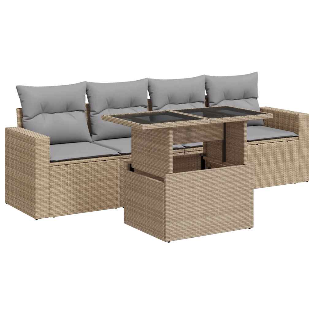vidaXL Set canapele de grădină cu perne, 5 piese, bej, poliratan
