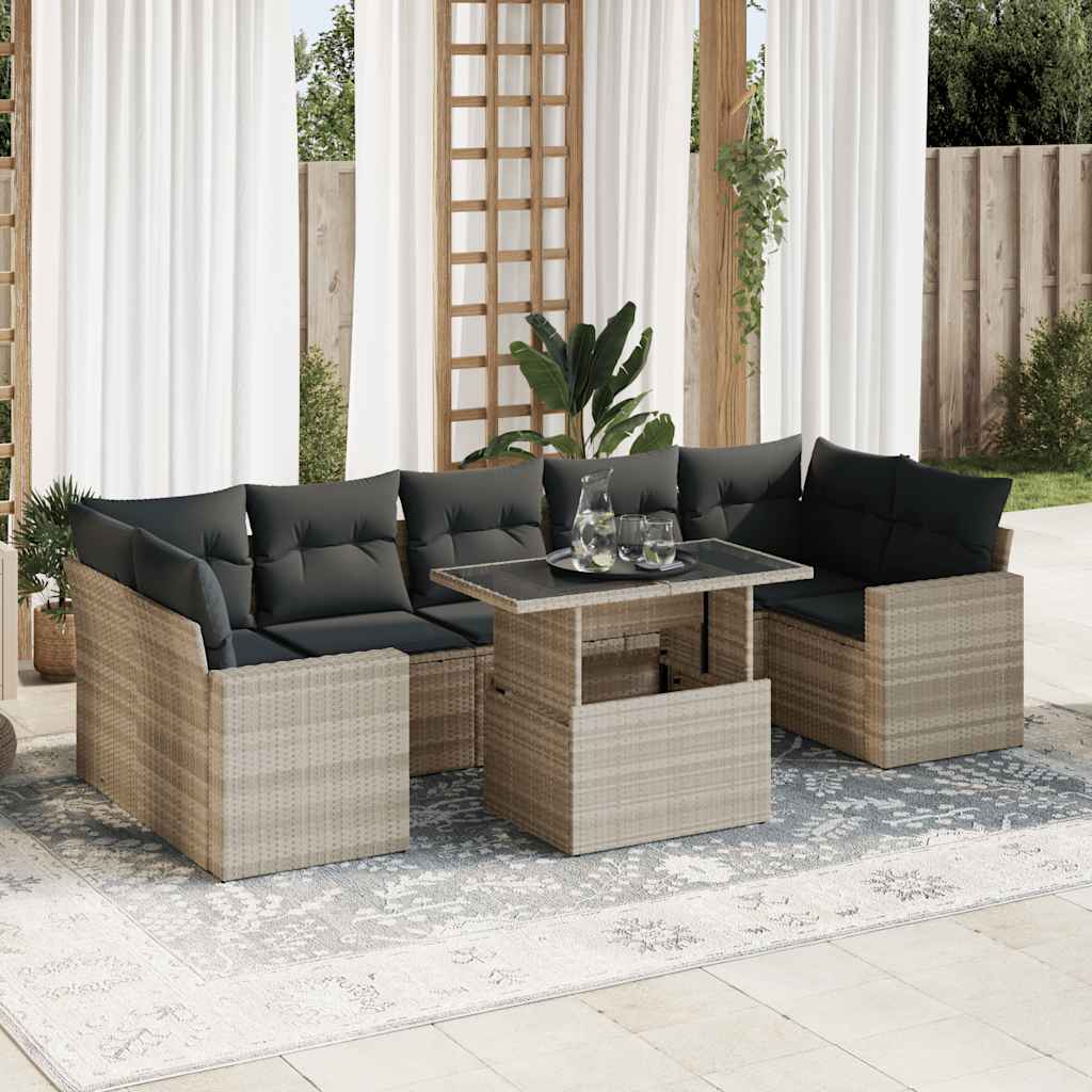 vidaXL Set mobilier de grădină cu perne, 8 piese gri deschis poliratan vidaXL Set mobilier de grădină cu perne, 8 piese gri deschis poliratan