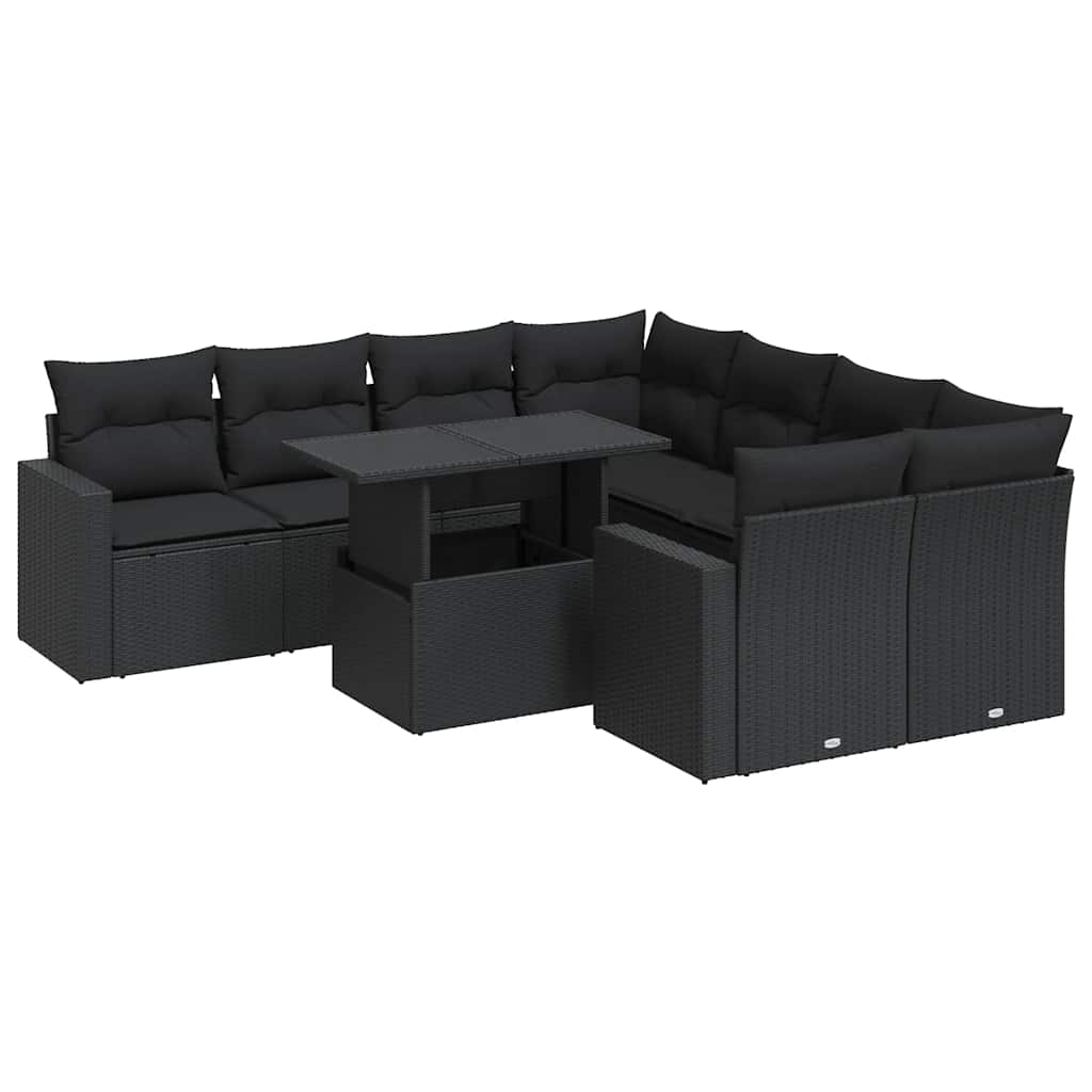 vidaXL Set mobilier de grădină cu perne, 9 piese, negru, poliratan vidaXL Set mobilier de grădină cu perne, 9 piese, negru, poliratan