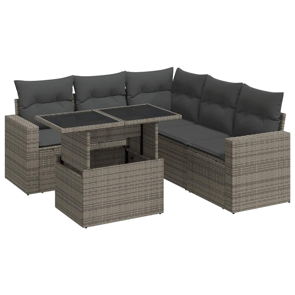 vidaXL Set mobilier grădină cu perne, 6 piese, gri, poliratan