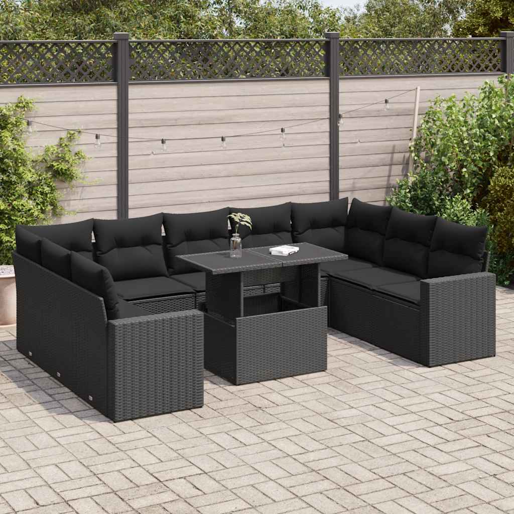 vidaXL Set canapele de grădină cu perne, 10 piese, negru, poliratan vidaXL Set canapele de grădină cu perne, 10 piese, negru, poliratan