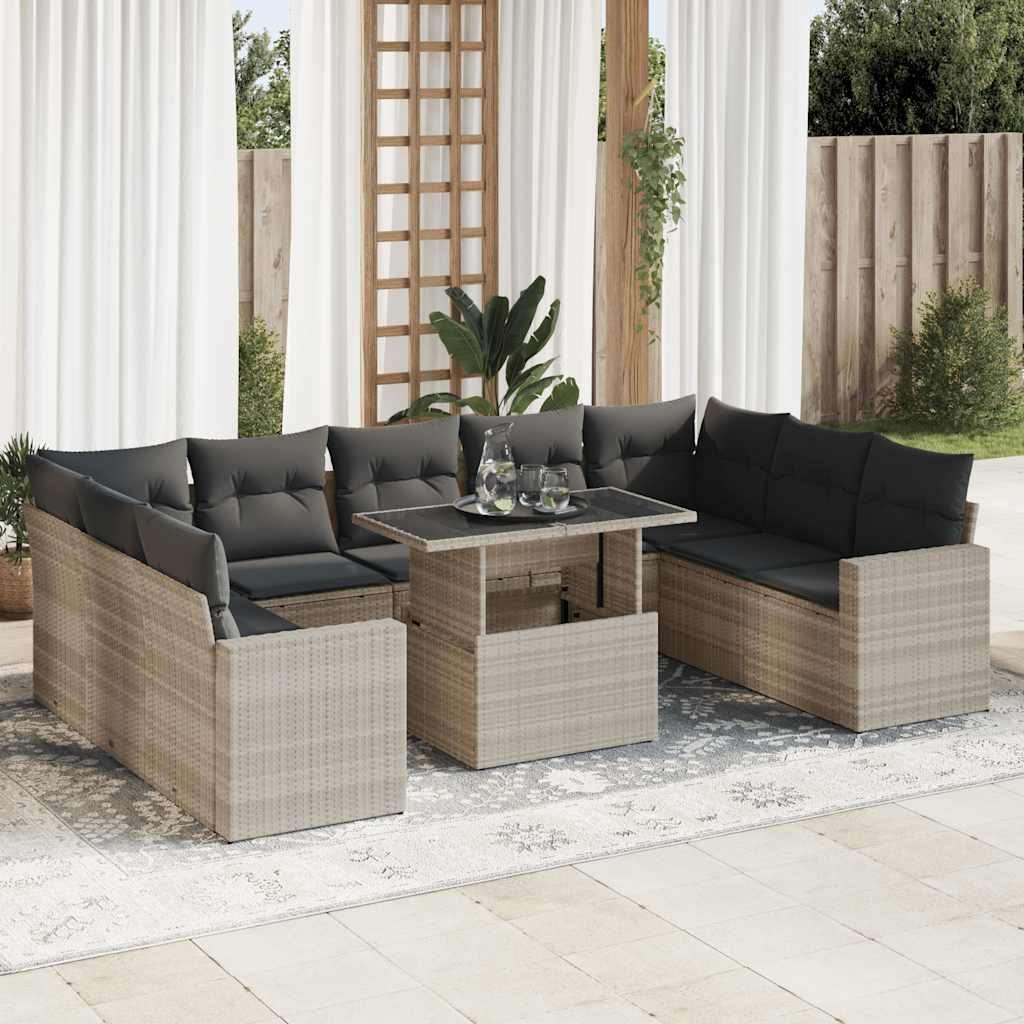 vidaXL Set canapele de grădină cu perne 10 piese gri deschis poliratan vidaXL Set canapele de grădină cu perne 10 piese gri deschis poliratan