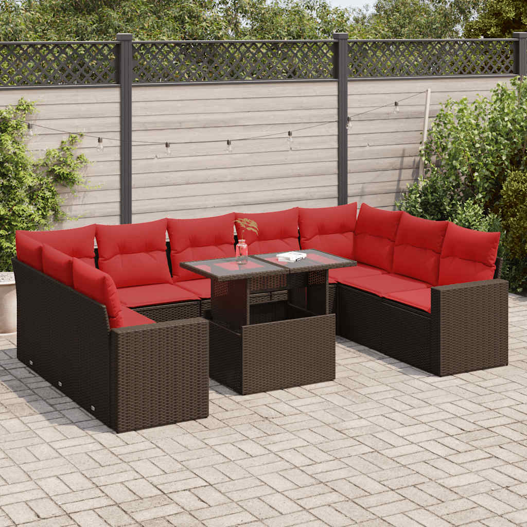 vidaXL Set canapele de grădină cu perne, 10 piese, maro, poliratan
