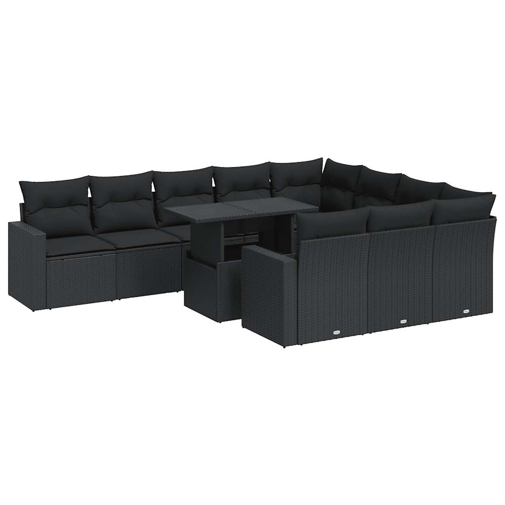 vidaXL Set canapele de grădină cu perne, 11 piese, negru, poliratan vidaXL Set canapele de grădină cu perne, 11 piese, negru, poliratan