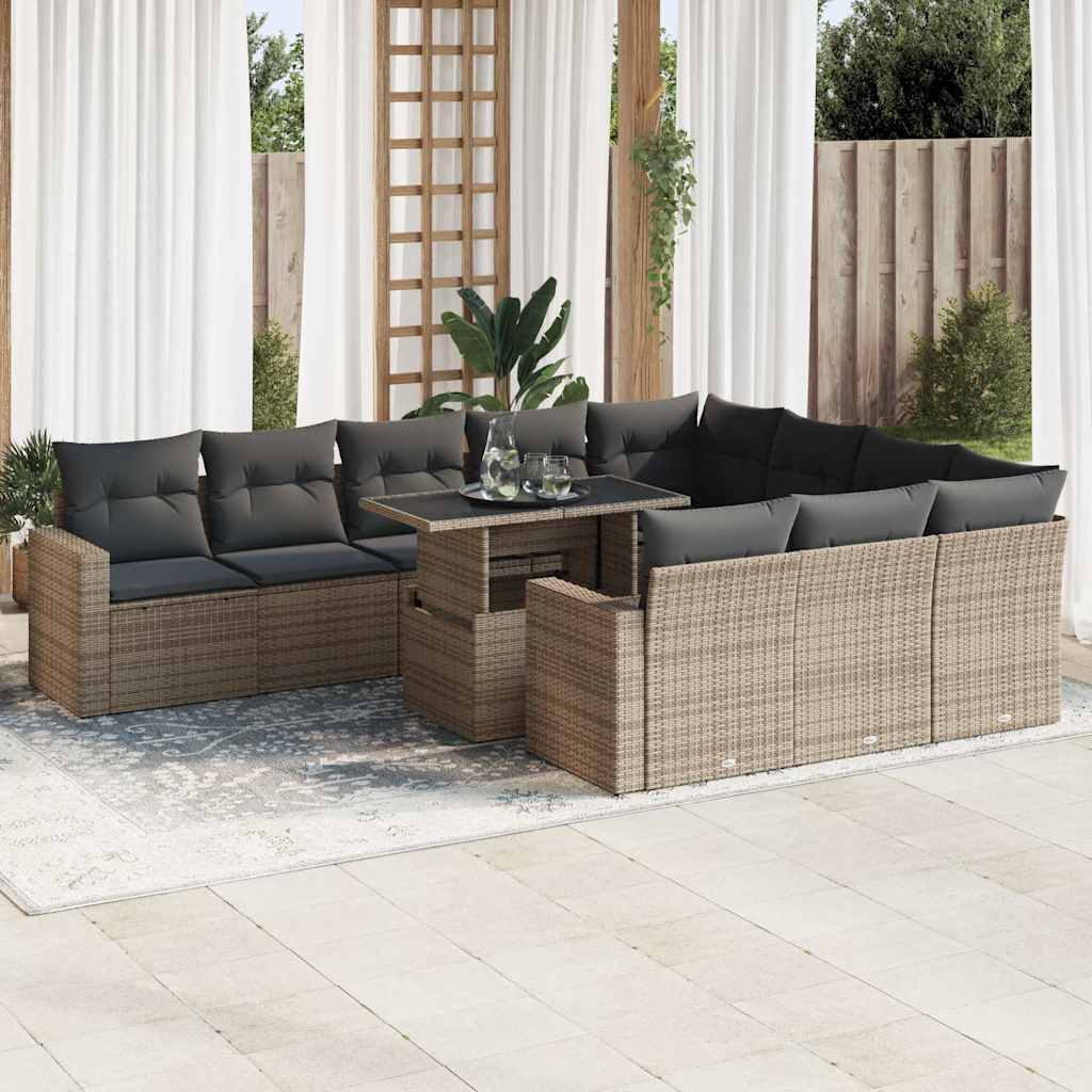 vidaXL Set canapele de grădină cu perne, 11 piese, gri, poliratan