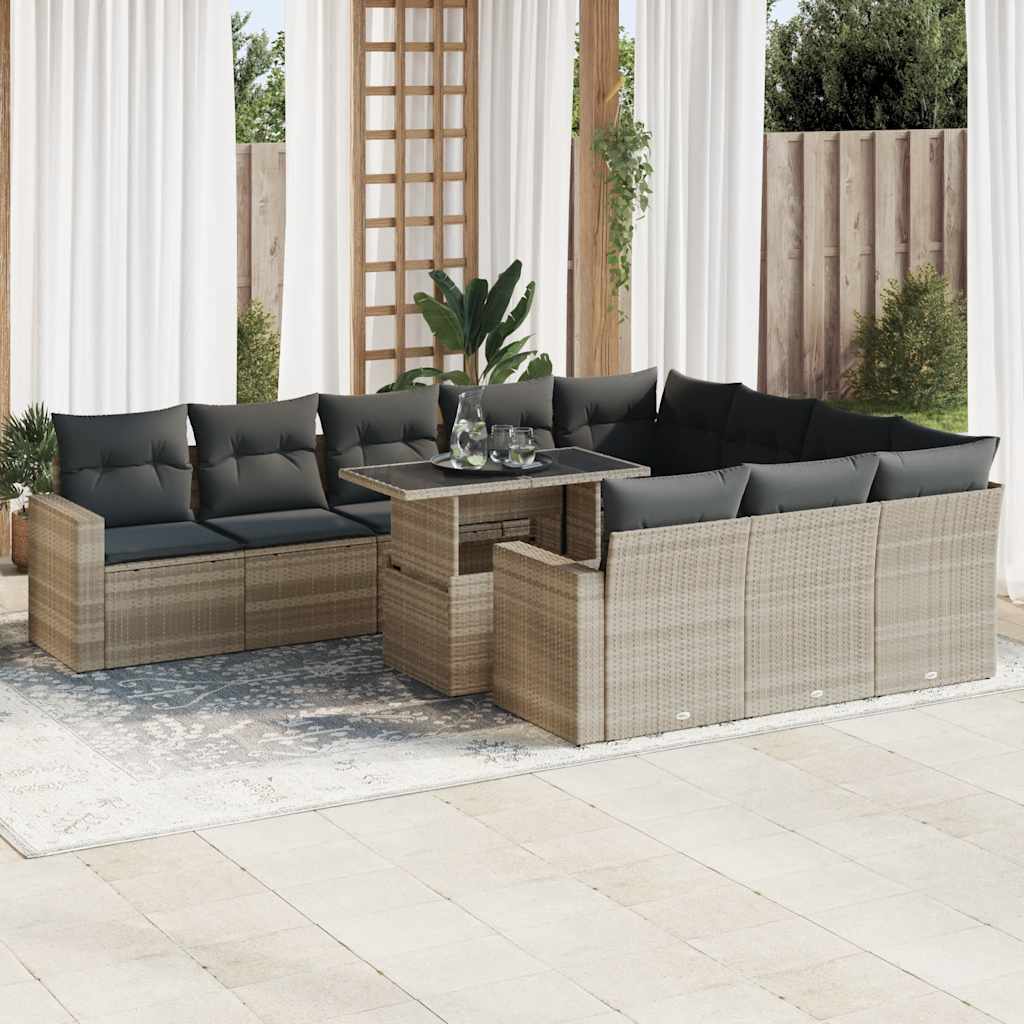 vidaXL Set canapele de grădină cu perne, 11 piese, gri, poliratan vidaXL Set canapele de grădină cu perne, 11 piese, gri, poliratan