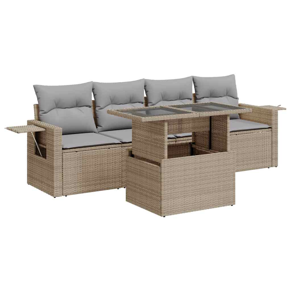 vidaXL Set canapele de grădină cu perne, 5 piese, bej, poliratan vidaXL Set canapele de grădină cu perne, 5 piese, bej, poliratan