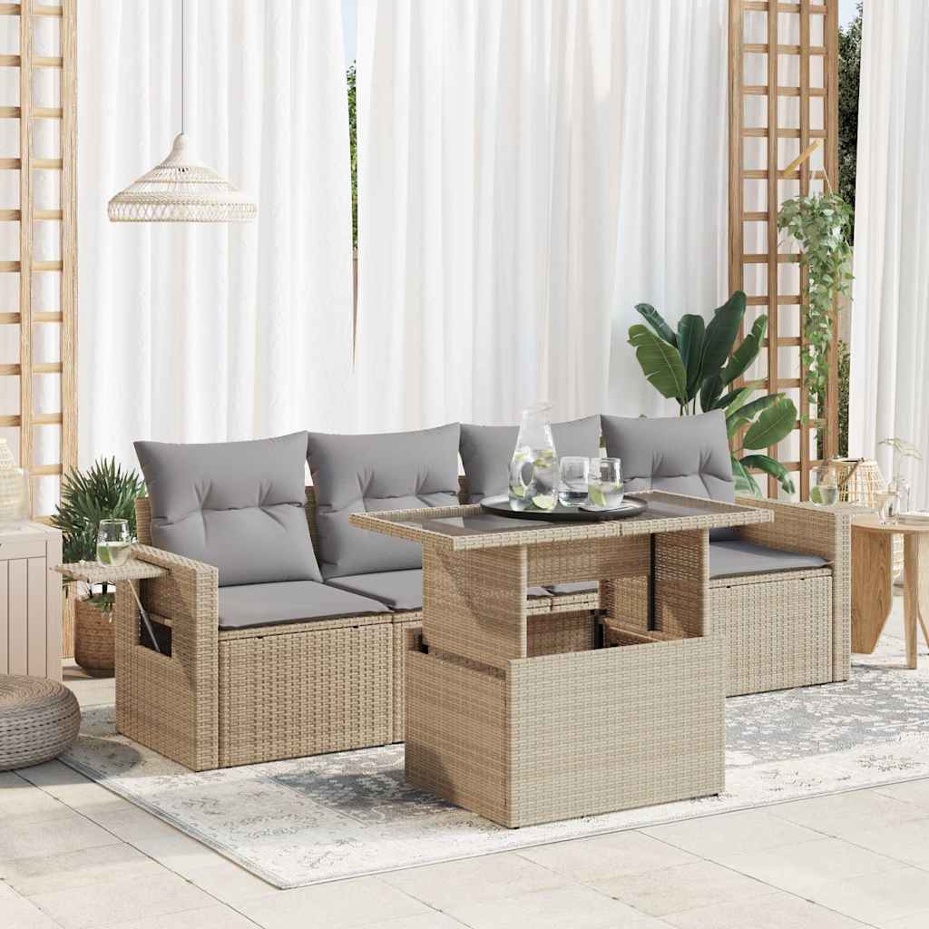 vidaXL Set canapele de grădină cu perne, 5 piese, bej, poliratan vidaXL Set canapele de grădină cu perne, 5 piese, bej, poliratan