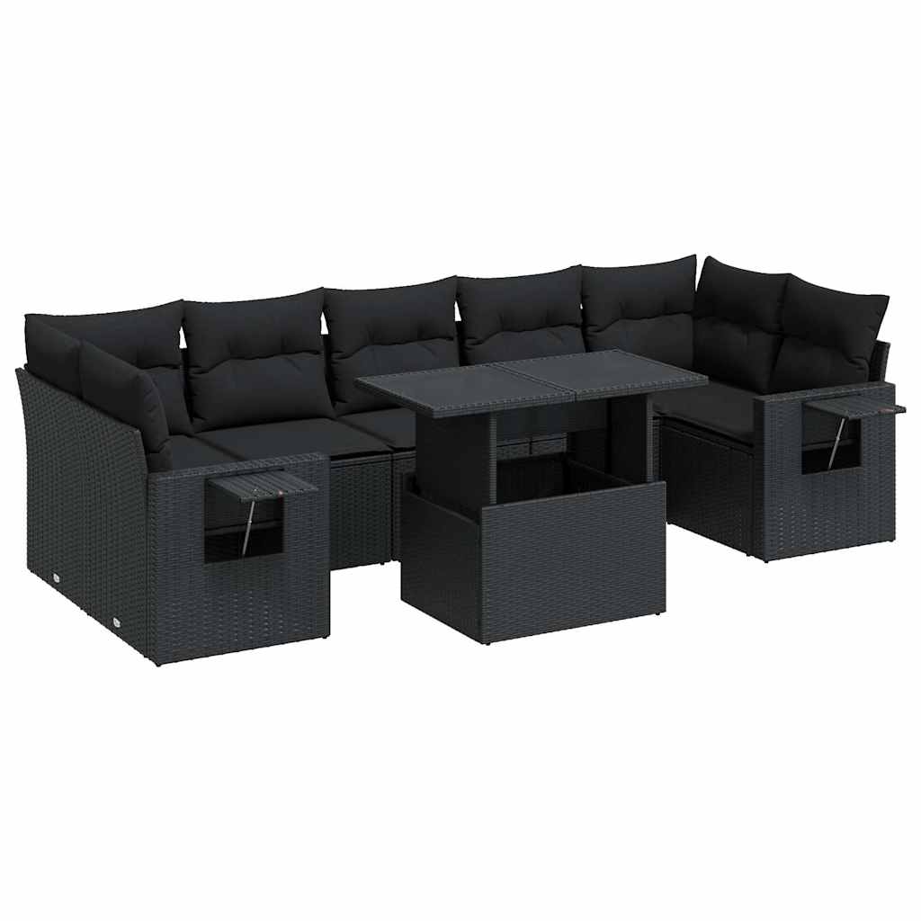 vidaXL Set mobilier de grădină cu perne, 8 piese, negru, poliratan vidaXL Set mobilier de grădină cu perne, 8 piese, negru, poliratan