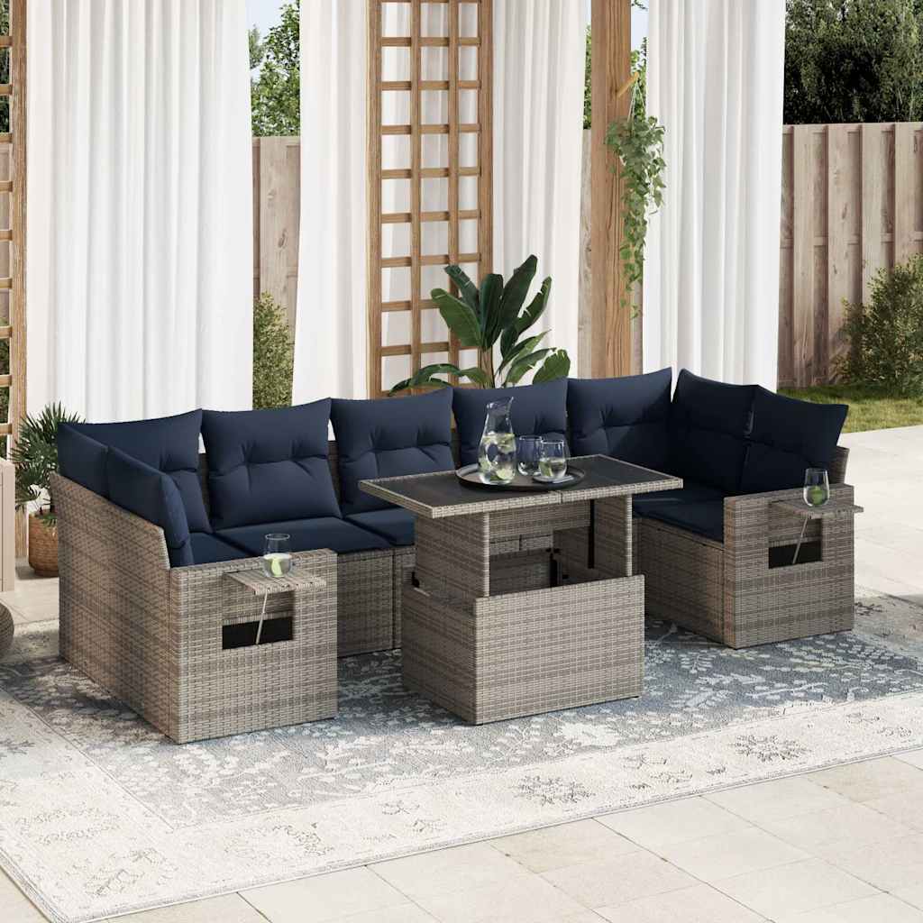 vidaXL Set mobilier grădină perne 8 piese gri, poliratan/lemn acacia vidaXL Set mobilier grădină perne 8 piese gri, poliratan/lemn acacia