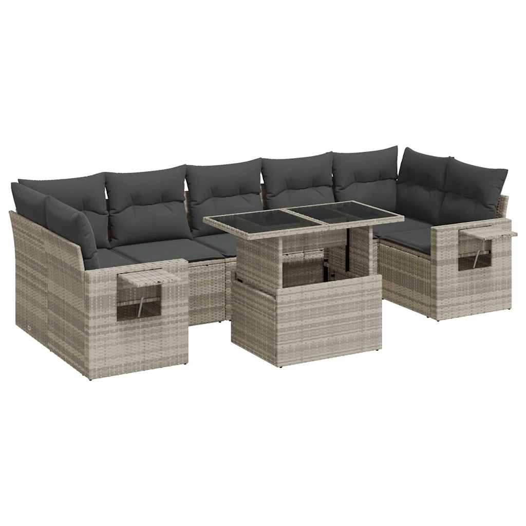 vidaXL Set mobilier de grădină cu perne, 8 piese gri deschis poliratan vidaXL Set mobilier de grădină cu perne, 8 piese gri deschis poliratan