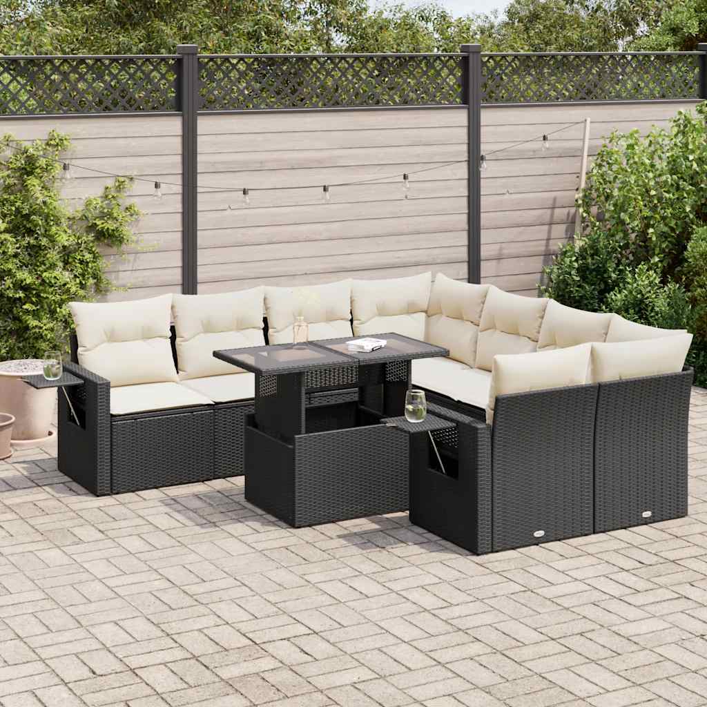 vidaXL Set mobilier de grădină cu perne, 9 piese, negru, poliratan vidaXL Set mobilier de grădină cu perne, 9 piese, negru, poliratan