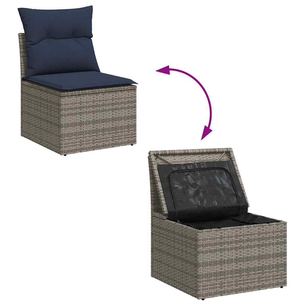 vidaXL Set mobilier grădină perne 9 piese gri poliratan/lemn acacia vidaXL Set mobilier grădină perne 9 piese gri poliratan/lemn acacia