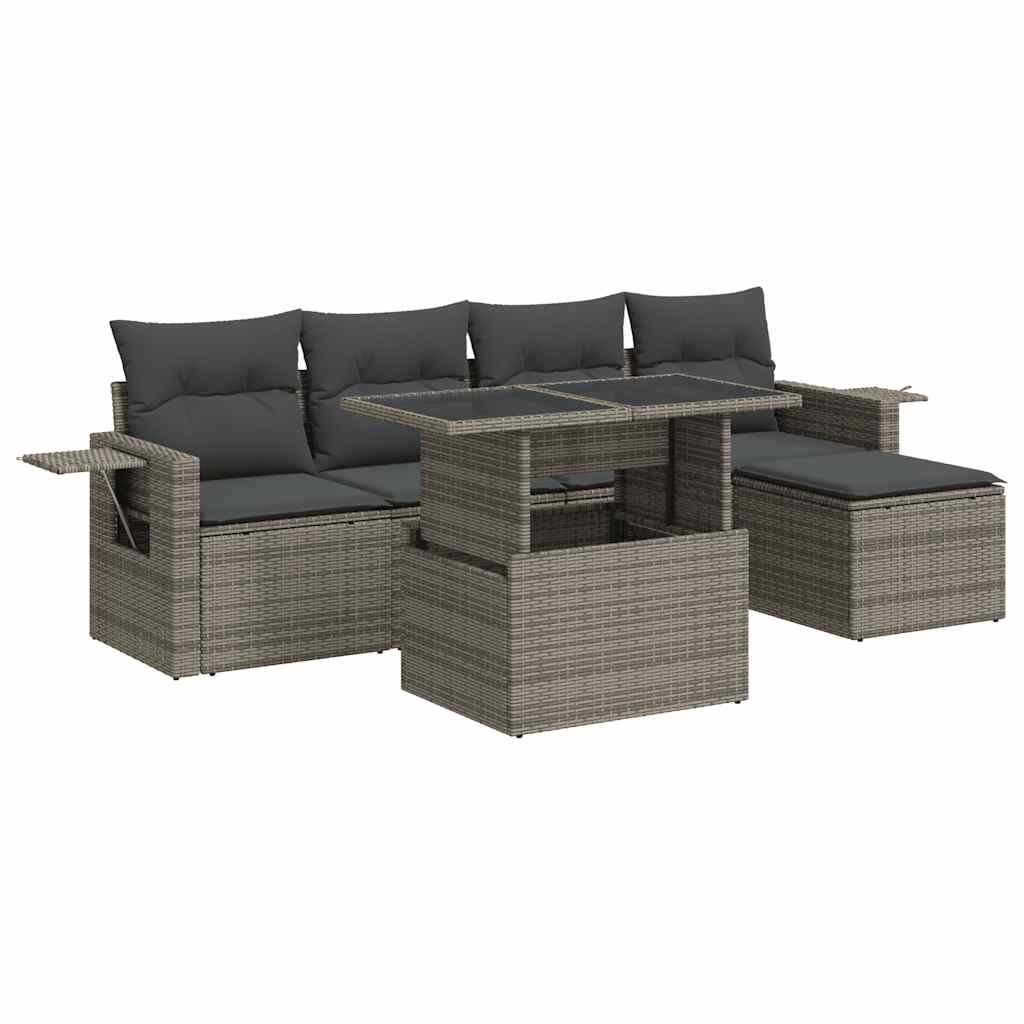vidaXL Set mobilier grădină cu perne, 6 piese, gri, poliratan