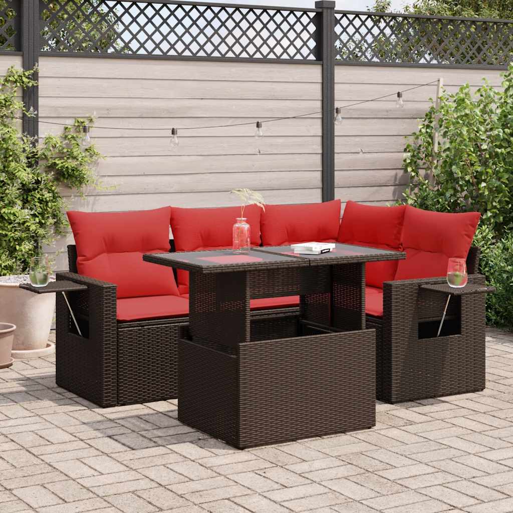 vidaXL Set canapea de grădină cu perne, 5 piese, poliratan/lemn acacia vidaXL Set canapea de grădină cu perne, 5 piese, poliratan/lemn acacia