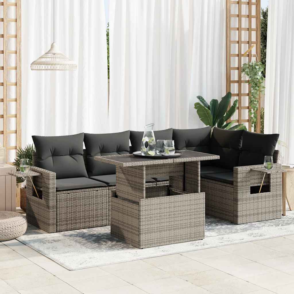 vidaXL Set mobilier grădină cu perne, 6 piese, gri, poliratan vidaXL Set mobilier grădină cu perne, 6 piese, gri, poliratan