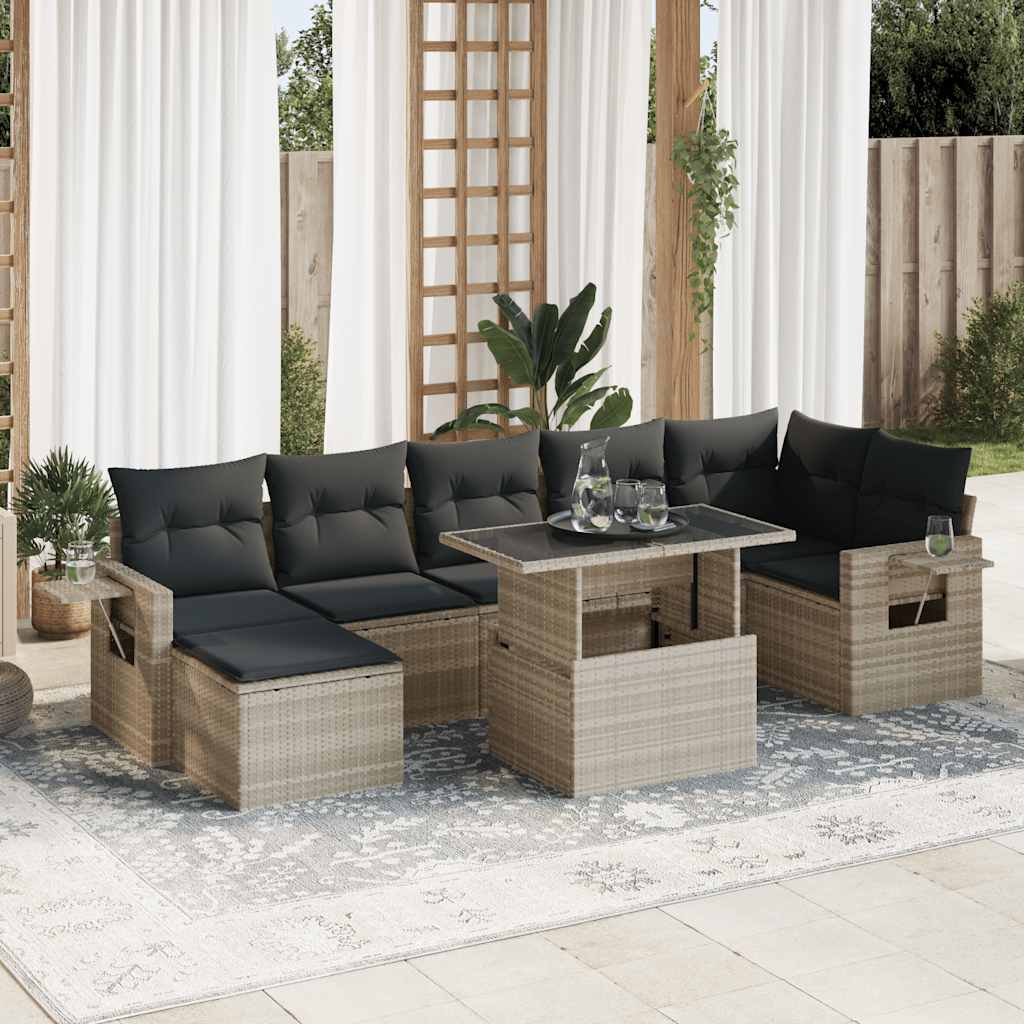 vidaXL Set mobilier de grădină cu perne, 8 piese gri deschis poliratan vidaXL Set mobilier de grădină cu perne, 8 piese gri deschis poliratan
