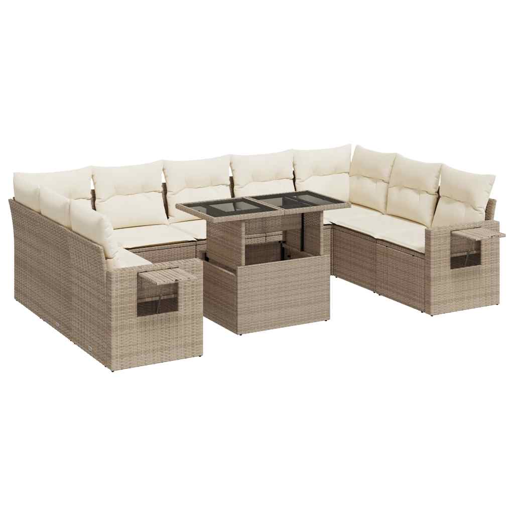 vidaXL Set canapele de grădină cu perne, 10 piese, bej, poliratan