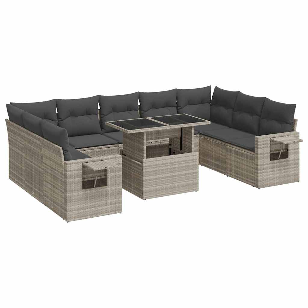 vidaXL Set canapele de grădină cu perne 10 piese gri deschis poliratan vidaXL Set canapele de grădină cu perne 10 piese gri deschis poliratan
