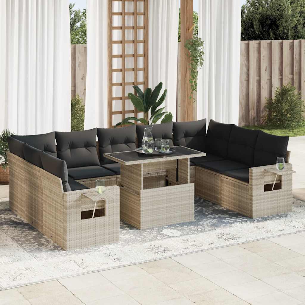 vidaXL Set canapele de grădină cu perne 10 piese gri deschis poliratan vidaXL Set canapele de grădină cu perne 10 piese gri deschis poliratan