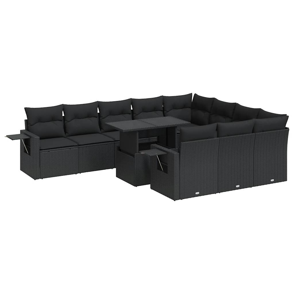 vidaXL Set canapele de grădină cu perne, 11 piese, negru, poliratan vidaXL Set canapele de grădină cu perne, 11 piese, negru, poliratan