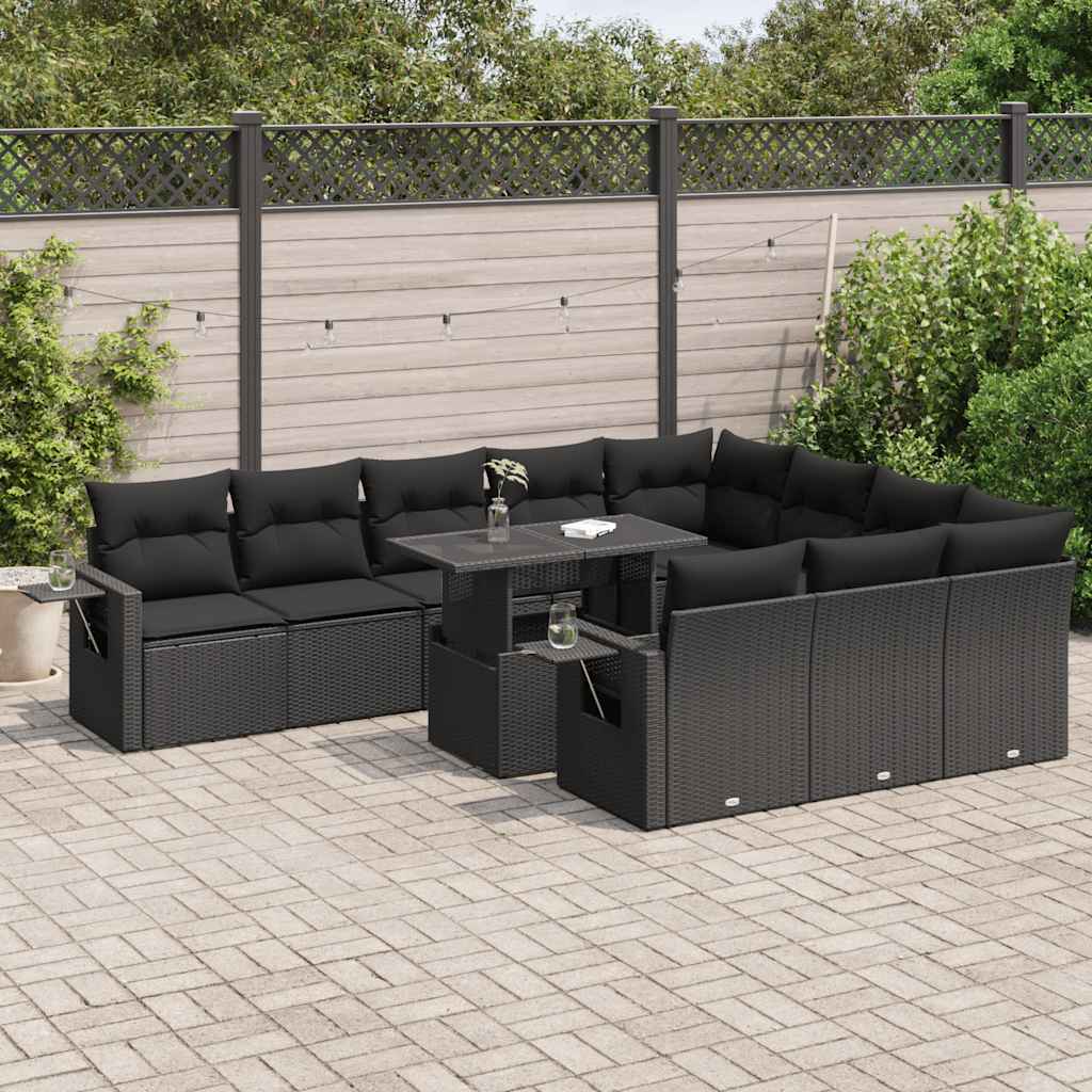vidaXL Set canapele de grădină cu perne, 11 piese, negru, poliratan vidaXL Set canapele de grădină cu perne, 11 piese, negru, poliratan