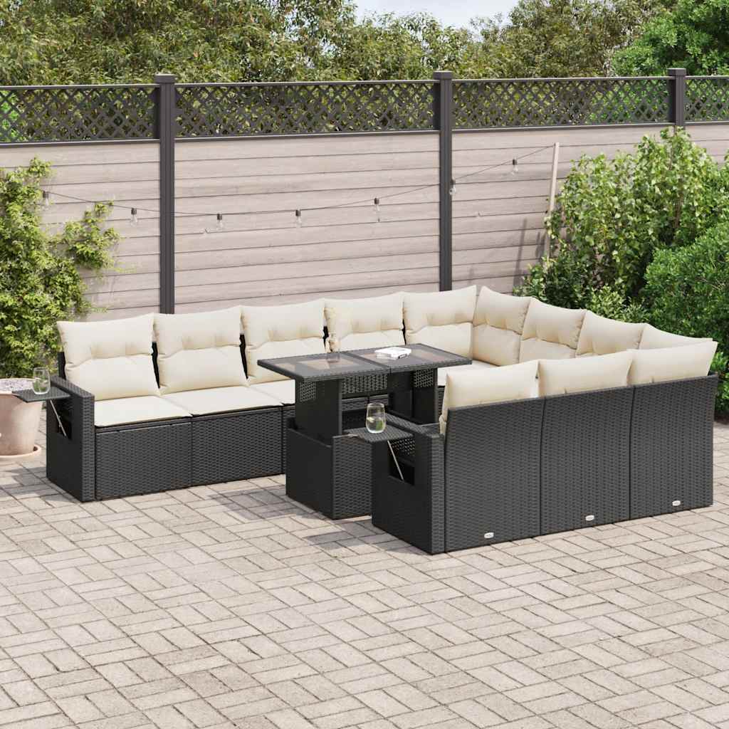 vidaXL Set canapele de grădină cu perne, 11 piese, negru, poliratan vidaXL Set canapele de grădină cu perne, 11 piese, negru, poliratan