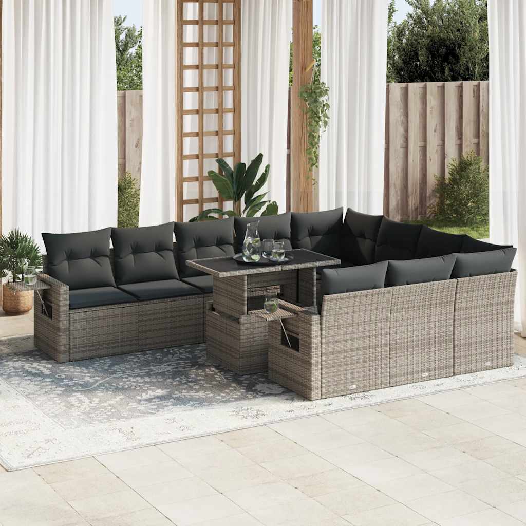vidaXL Set canapele de grădină cu perne, 11 piese, gri, poliratan vidaXL Set canapele de grădină cu perne, 11 piese, gri, poliratan