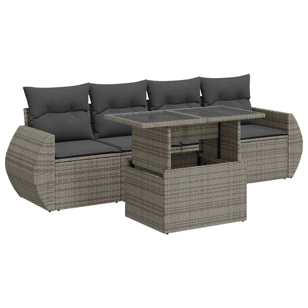 vidaXL Set canapea de grădină cu perne, 5 piese, gri, poliratan vidaXL Set canapea de grădină cu perne, 5 piese, gri, poliratan