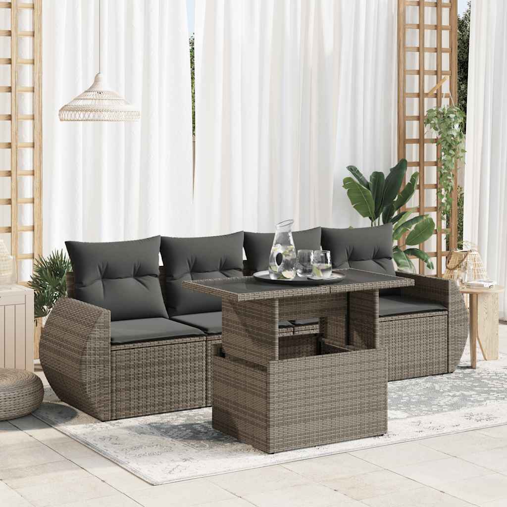vidaXL Set canapea de grădină cu perne, 5 piese, gri, poliratan vidaXL Set canapea de grădină cu perne, 5 piese, gri, poliratan