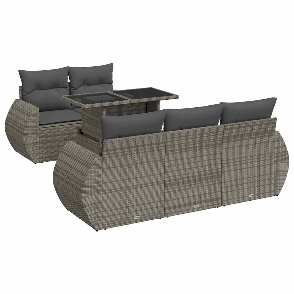 vidaXL Set mobilier grădină cu perne, 6 piese, gri, poliratan vidaXL Set mobilier grădină cu perne, 6 piese, gri, poliratan