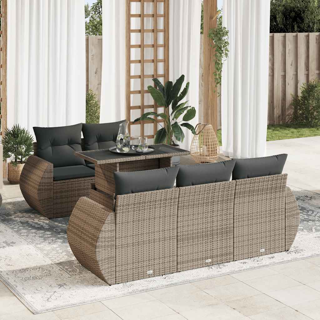 vidaXL Set mobilier grădină cu perne, 6 piese, gri, poliratan vidaXL Set mobilier grădină cu perne, 6 piese, gri, poliratan