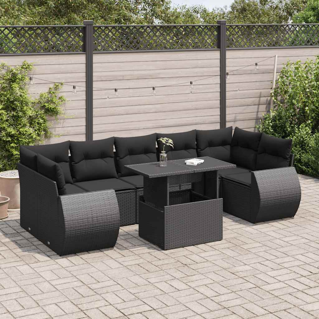 vidaXL Set mobilier de grădină cu perne, 8 piese, negru, poliratan vidaXL Set mobilier de grădină cu perne, 8 piese, negru, poliratan