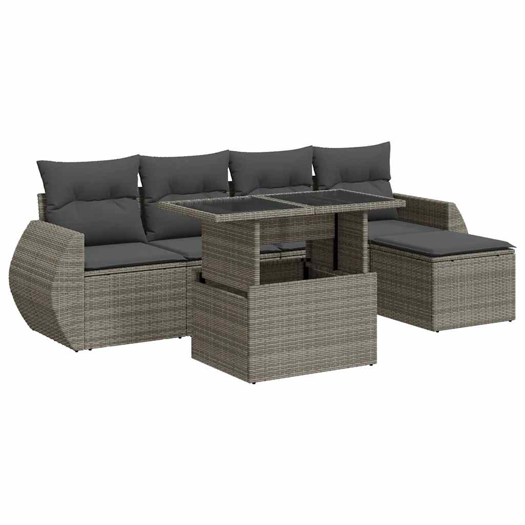 vidaXL Set mobilier grădină cu perne, 6 piese, gri, poliratan