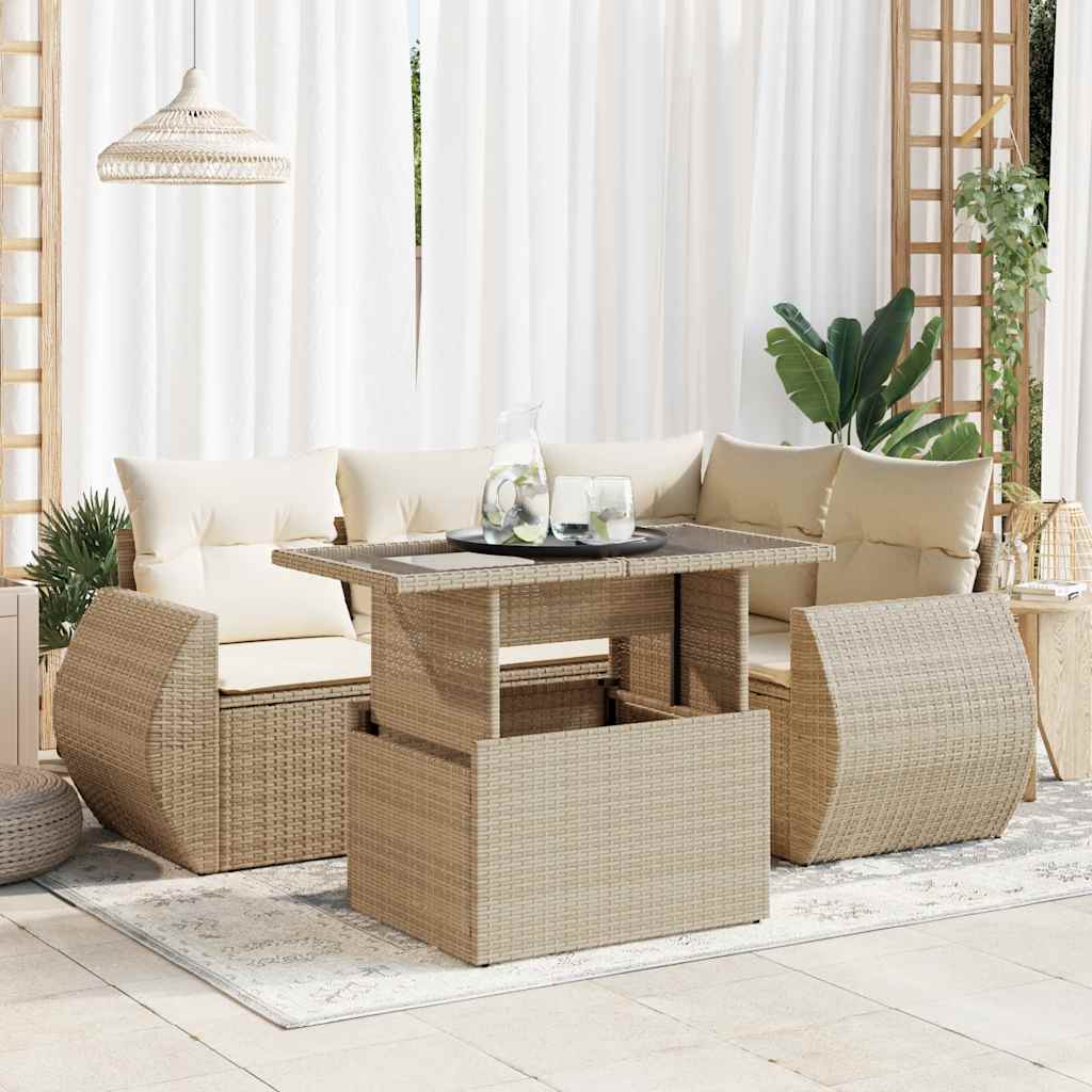 vidaXL Set canapele de grădină cu perne, 5 piese, bej, poliratan vidaXL Set canapele de grădină cu perne, 5 piese, bej, poliratan