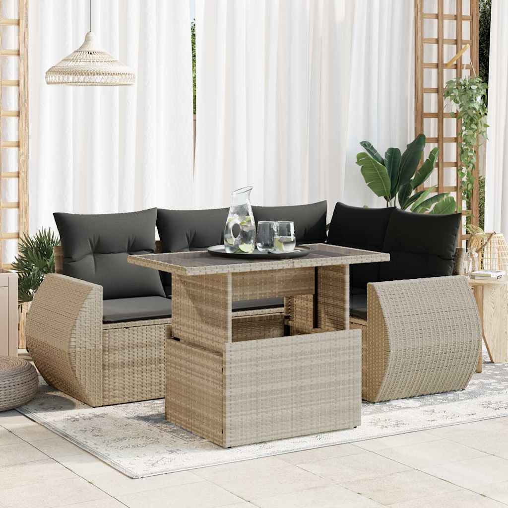 vidaXL Set canapele de grădină cu perne, 5 piese gri deschis poliratan vidaXL Set canapele de grădină cu perne, 5 piese gri deschis poliratan